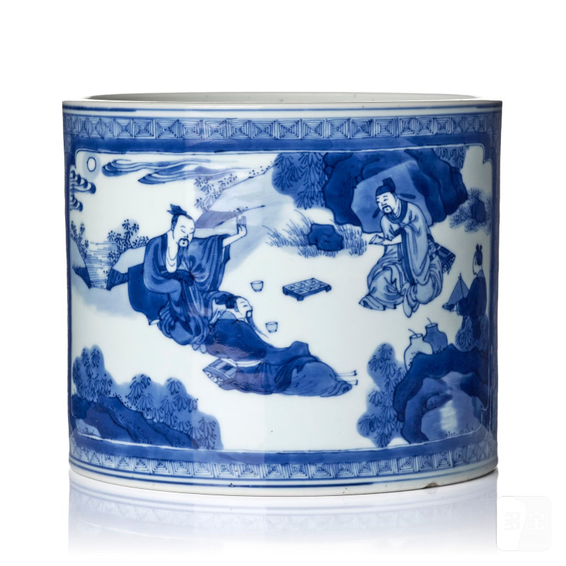A blue and white 'scholars' brush pot/bitong,